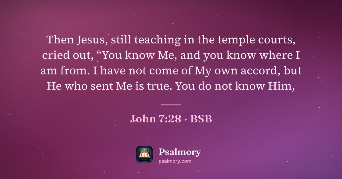 John 7:28 verse artwork: Then Jesus, still teaching in the temple courts, cried out, “You know Me, and you know…