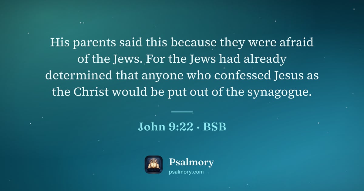 John 9:22 verse artwork: His parents said this because they were afraid of the Jews. For the Jews had already…