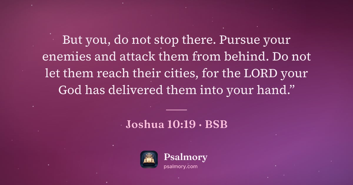 Joshua 10:19 verse artwork: But you, do not stop there. Pursue your enemies and attack them from behind. Do not let…