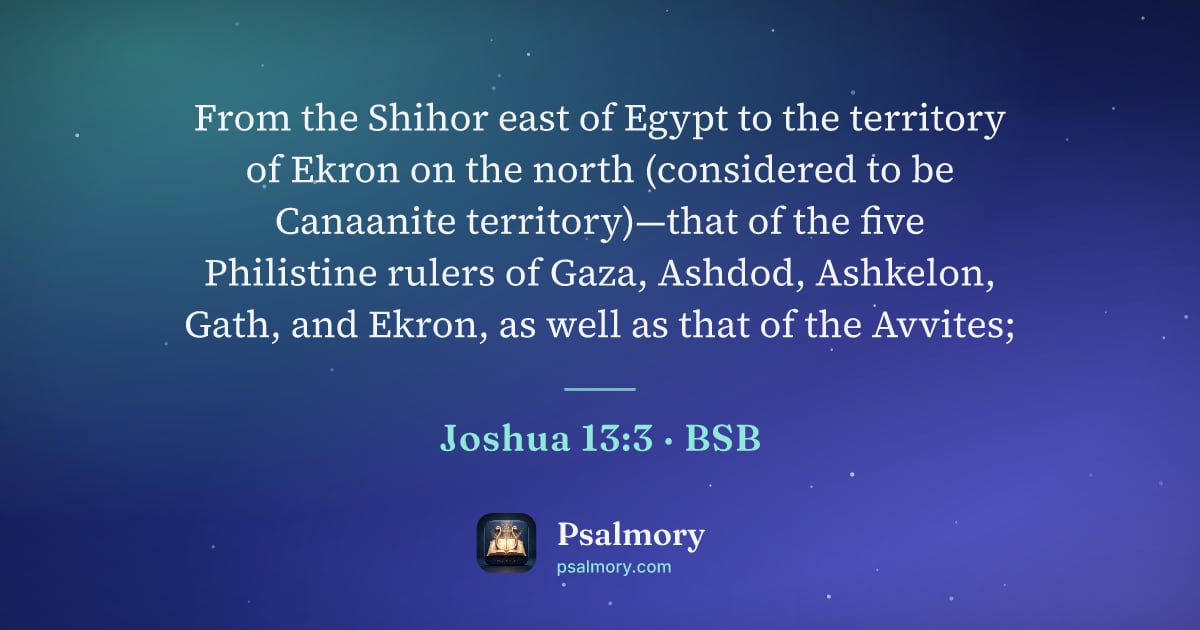Joshua 13:3 verse artwork: From the Shihor east of Egypt to the territory of Ekron on the north (considered to be…