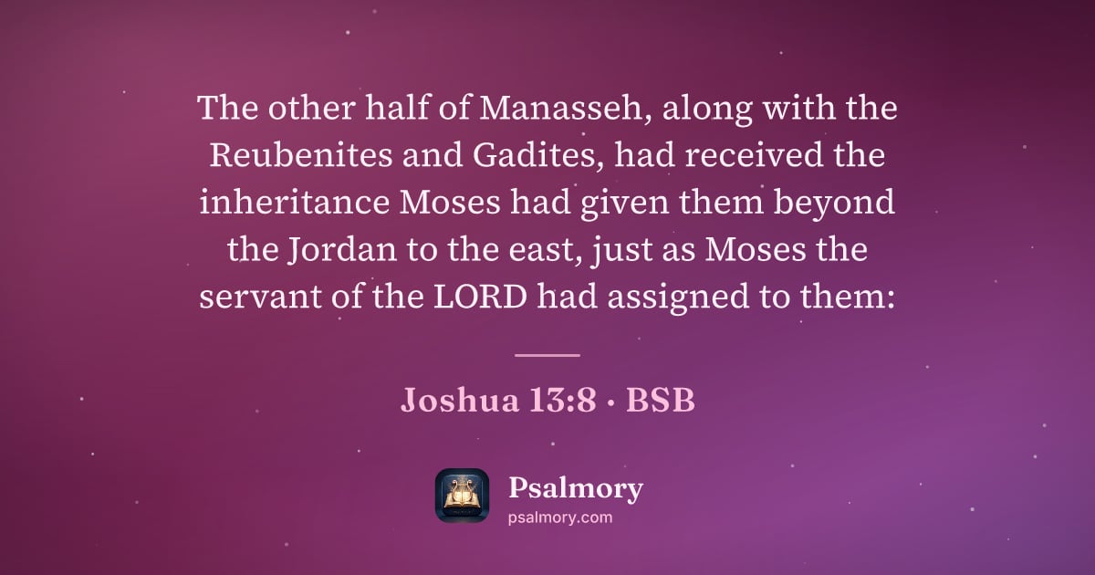 Joshua 13:8 verse artwork: The other half of Manasseh, along with the Reubenites and Gadites, had received the…