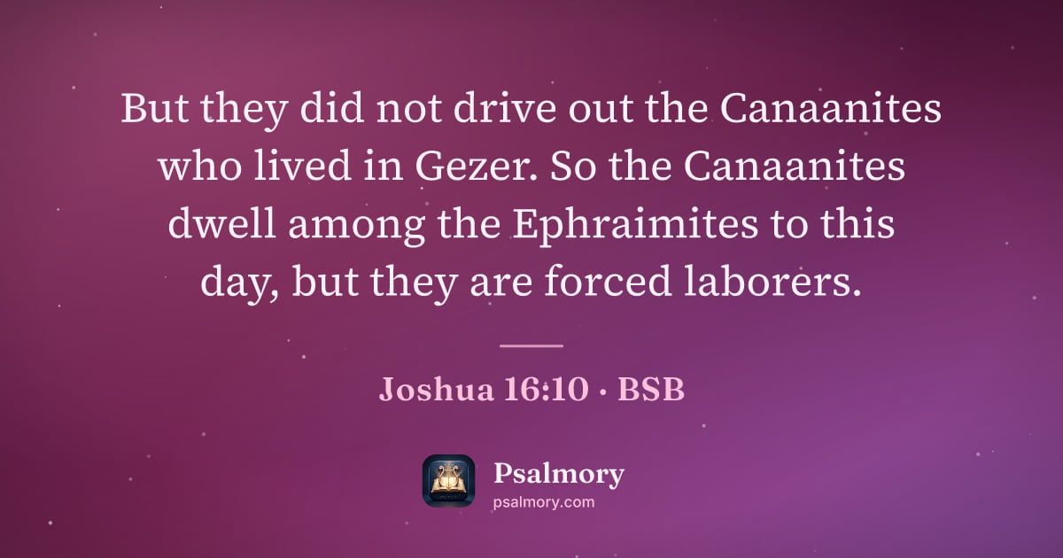 Joshua 16:10 verse artwork: But they did not drive out the Canaanites who lived in Gezer. So the Canaanites dwell…