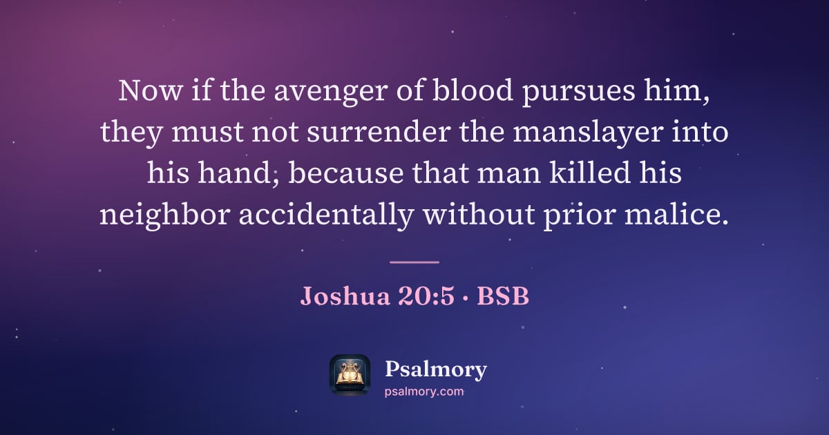 Joshua 20:5 verse artwork: Now if the avenger of blood pursues him, they must not surrender the manslayer into his…