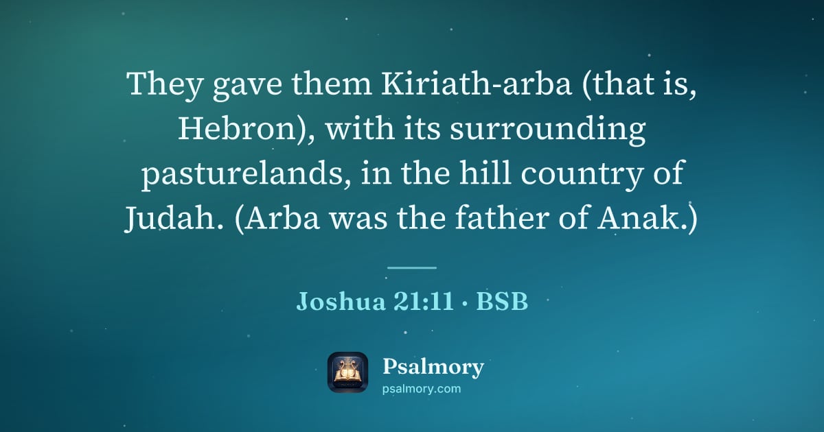 Joshua 21:11 verse artwork: They gave them Kiriath-arba (that is, Hebron), with its surrounding pasturelands, in the…