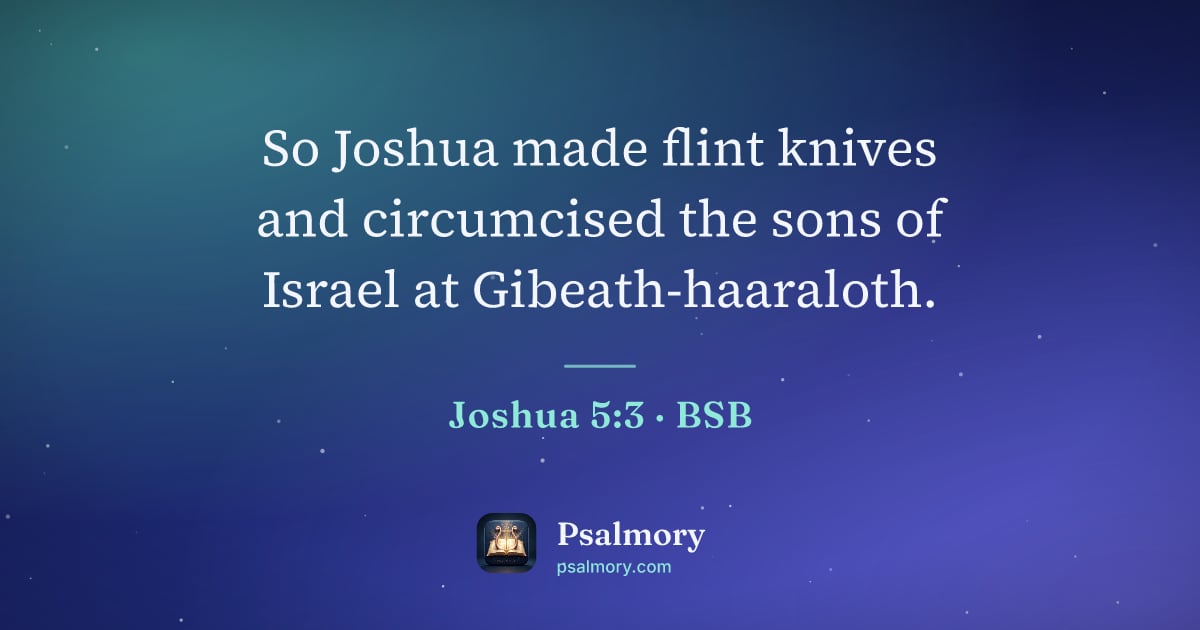 Joshua 5:3 verse artwork: So Joshua made flint knives and circumcised the sons of Israel at Gibeath-haaraloth.