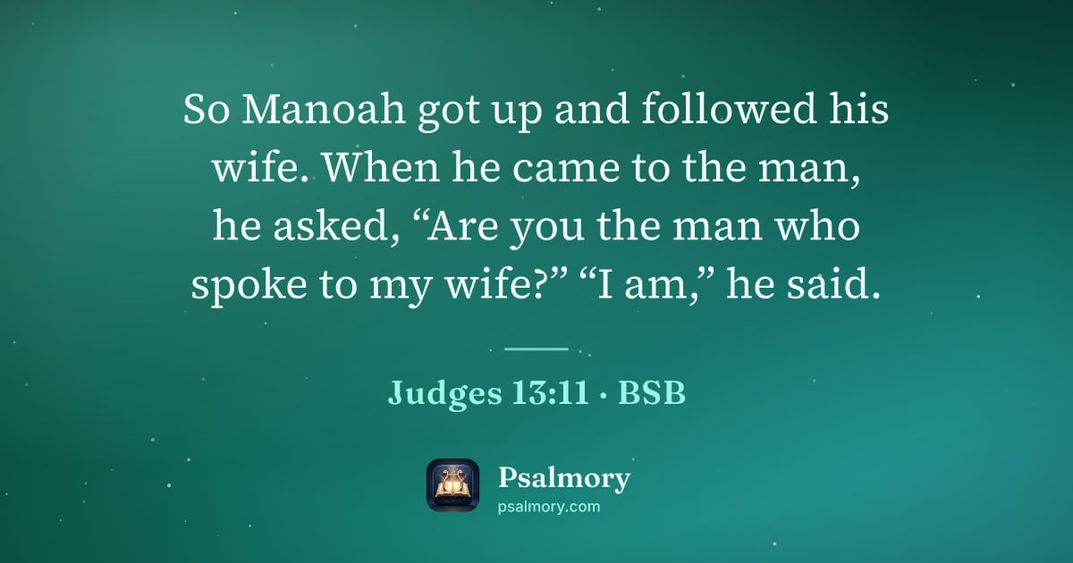 Judges 13:11 verse artwork: So Manoah got up and followed his wife. When he came to the man, he asked, “Are you the…