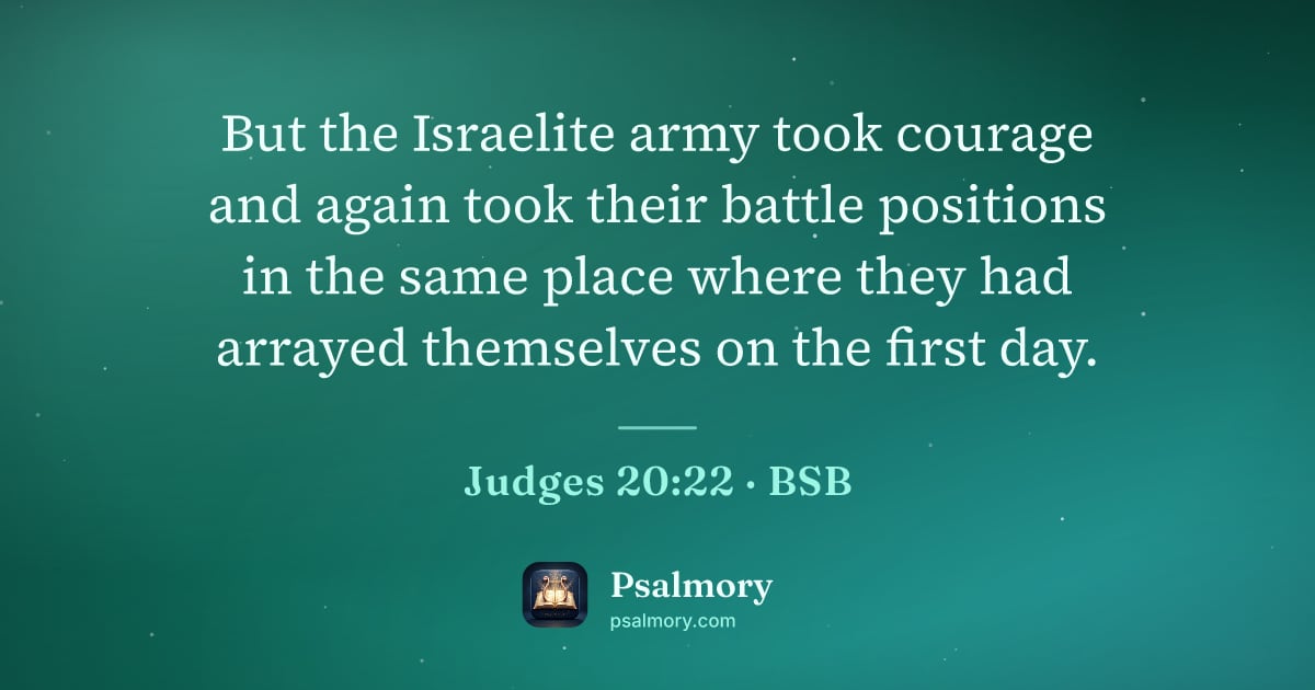 Judges 20:22 verse artwork: But the Israelite army took courage and again took their battle positions in the same…