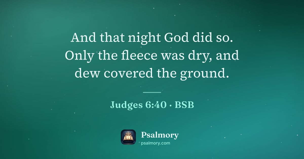 Judges 6:40 verse artwork: And that night God did so. Only the fleece was dry, and dew covered the ground.