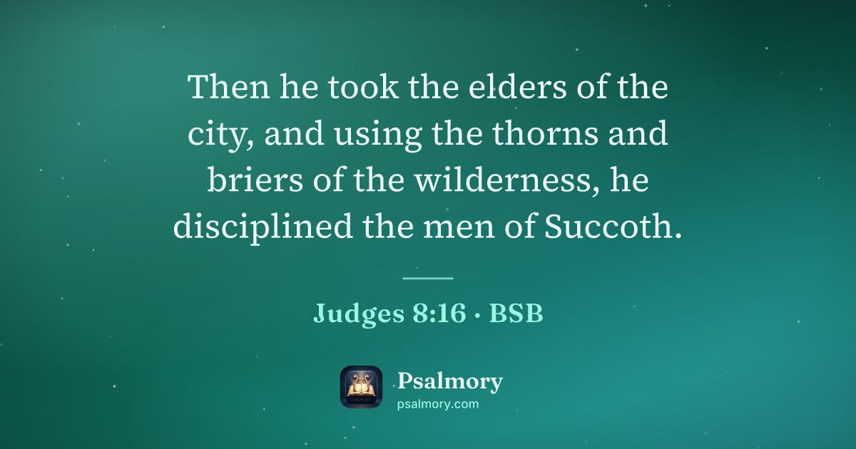Judges 8:16 verse artwork: Then he took the elders of the city, and using the thorns and briers of the wilderness,…