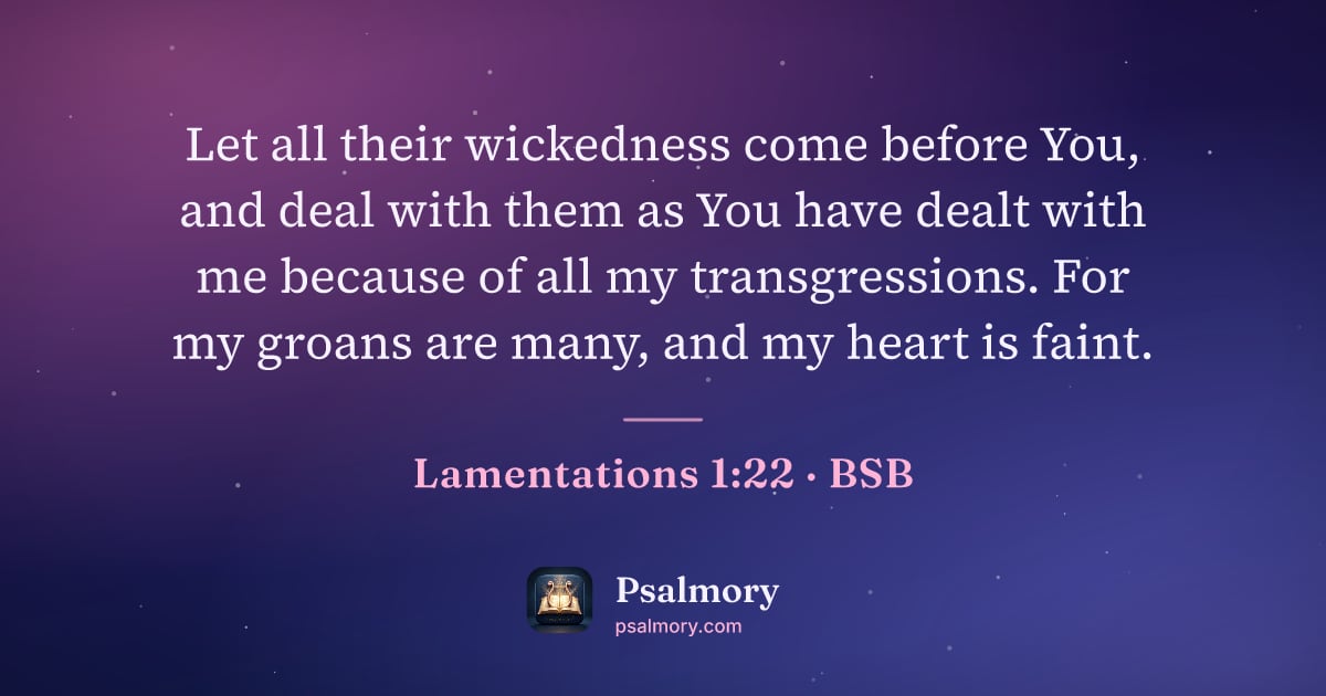 Lamentations 1:22 verse artwork: Let all their wickedness come before You, and deal with them as You have dealt with me…