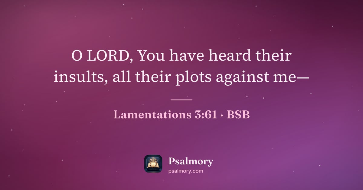 Lamentations 3:61 verse artwork: O LORD, You have heard their insults, all their plots against me—