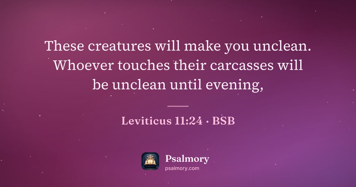 Leviticus 11:24 verse artwork: These creatures will make you unclean. Whoever touches their carcasses will be unclean…
