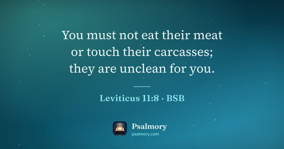 Leviticus 11:8 verse artwork: You must not eat their meat or touch their carcasses; they are unclean for you.
