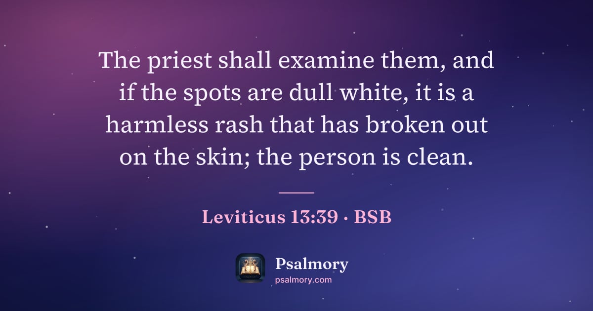 Leviticus 13:39 verse artwork: The priest shall examine them, and if the spots are dull white, it is a harmless rash…