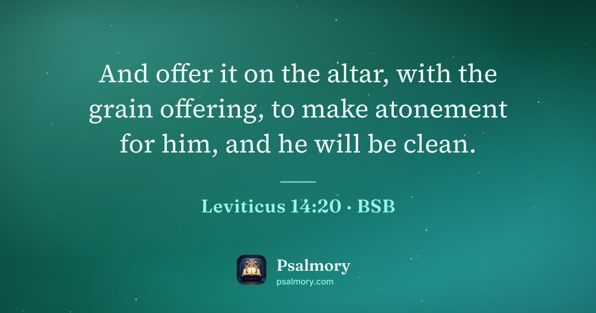 Leviticus 14:20 verse artwork: And offer it on the altar, with the grain offering, to make atonement for him, and he…