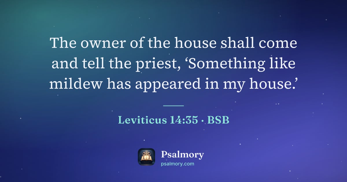 Leviticus 14:35 verse artwork: The owner of the house shall come and tell the priest, ‘Something like mildew has…