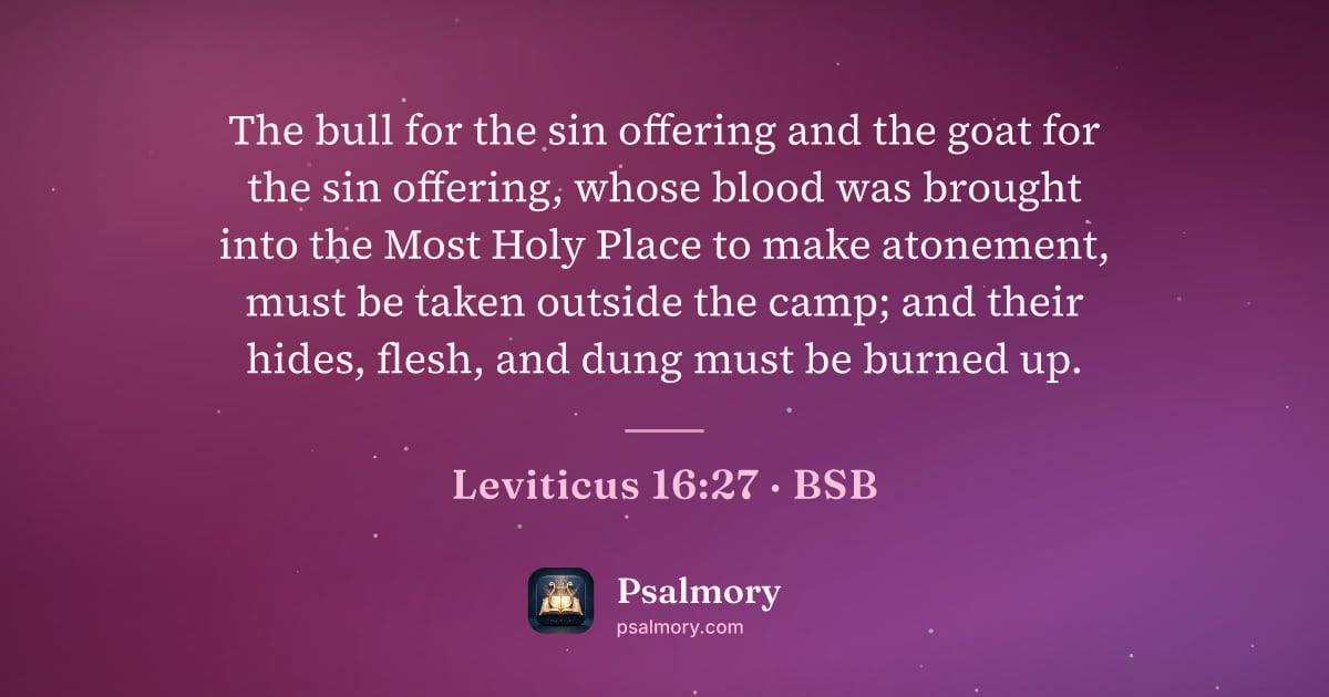 Leviticus 16:27 verse artwork: The bull for the sin offering and the goat for the sin offering, whose blood was brought…