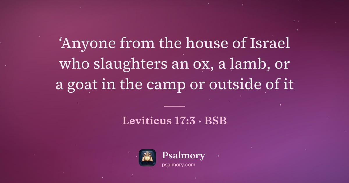 Leviticus 17:3 verse artwork: ‘Anyone from the house of Israel who slaughters an ox, a lamb, or a goat in the camp or…