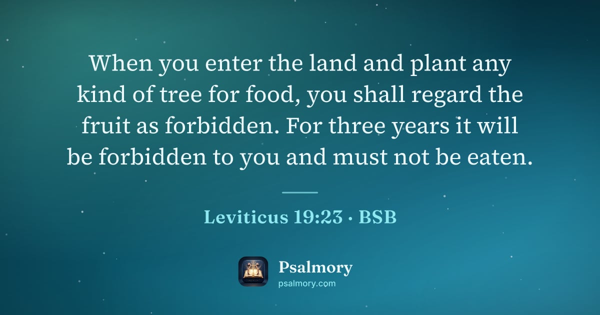 Leviticus 19:23 verse artwork: When you enter the land and plant any kind of tree for food, you shall regard the fruit…