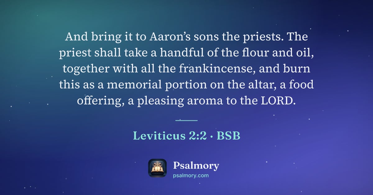 Leviticus 2:2 verse artwork: And bring it to Aaron’s sons the priests. The priest shall take a handful of the flour…