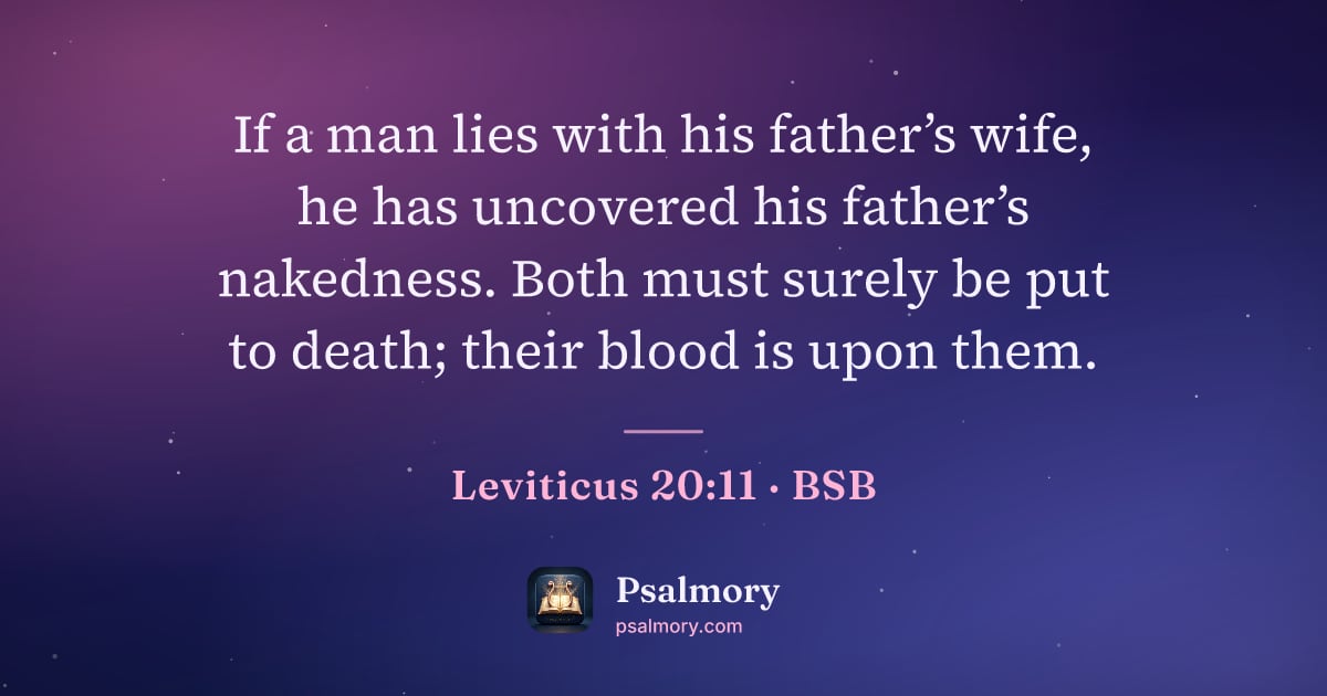 Leviticus 20:11 verse artwork: If a man lies with his father’s wife, he has uncovered his father’s nakedness. Both must…
