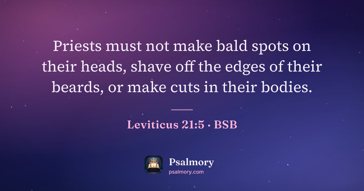 Leviticus 21:5 verse artwork: Priests must not make bald spots on their heads, shave off the edges of their beards, or…