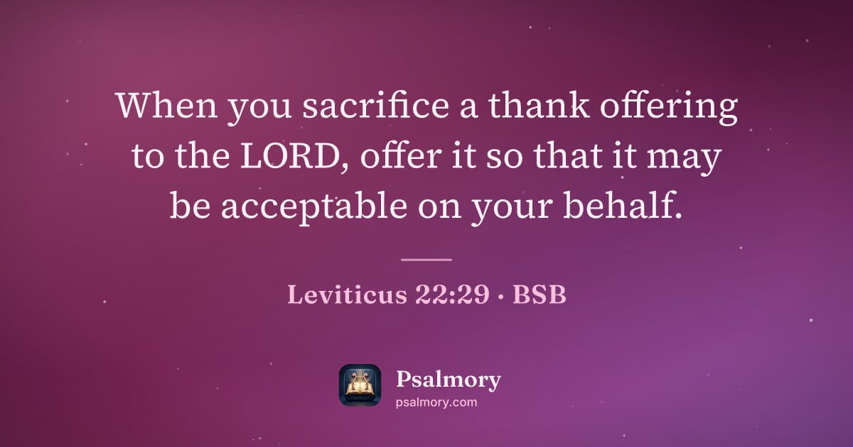 Leviticus 22:29 verse artwork: When you sacrifice a thank offering to the LORD, offer it so that it may be acceptable…