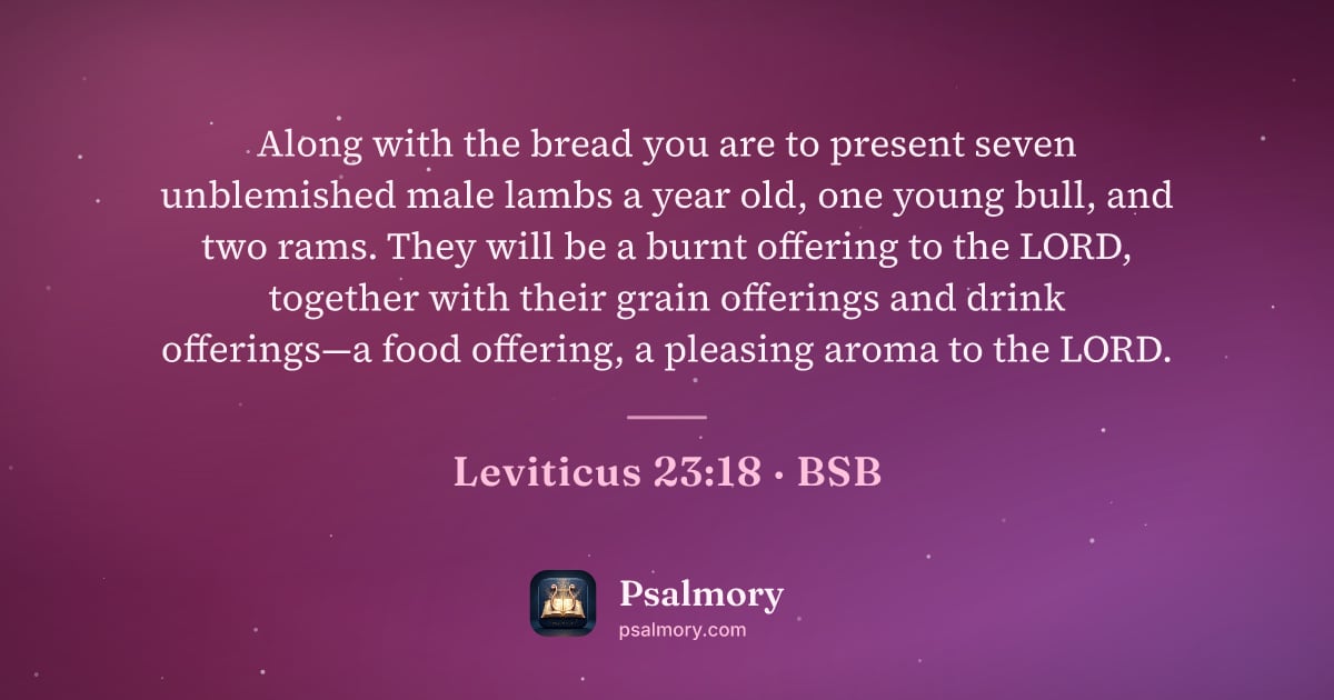 Leviticus 23:18 verse artwork: Along with the bread you are to present seven unblemished male lambs a year old, one…