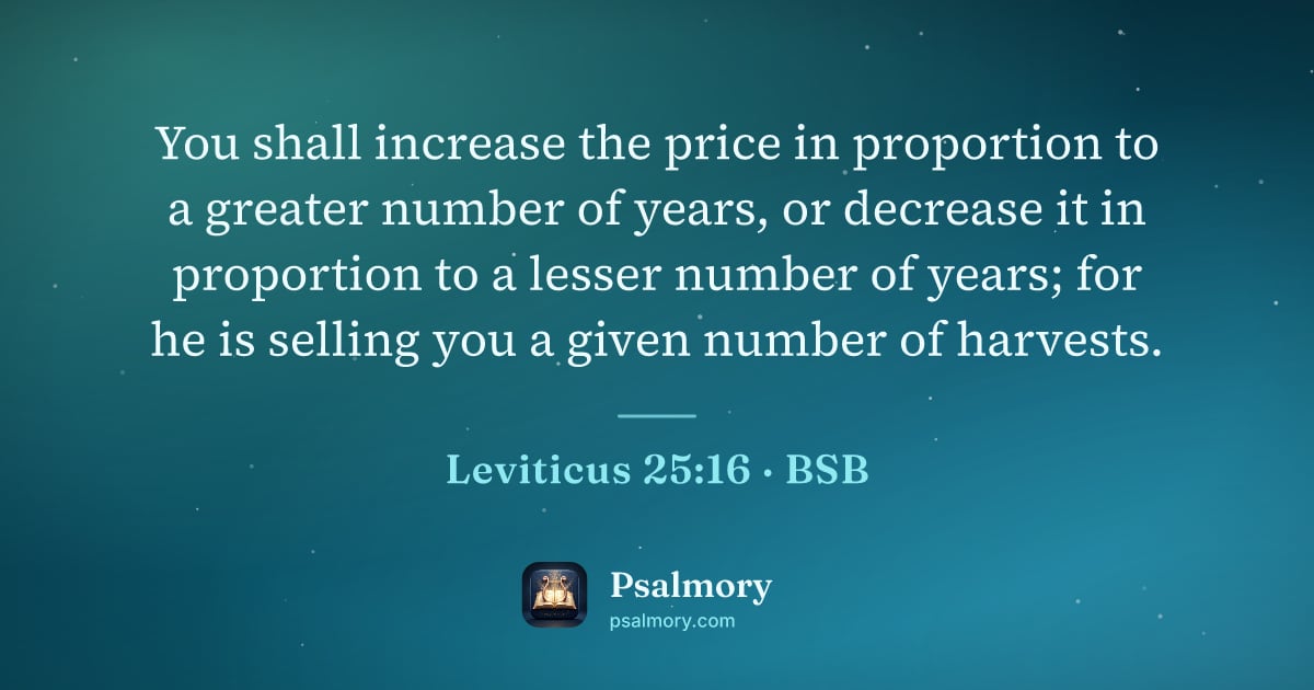 Leviticus 25:16 verse artwork: You shall increase the price in proportion to a greater number of years, or decrease it…