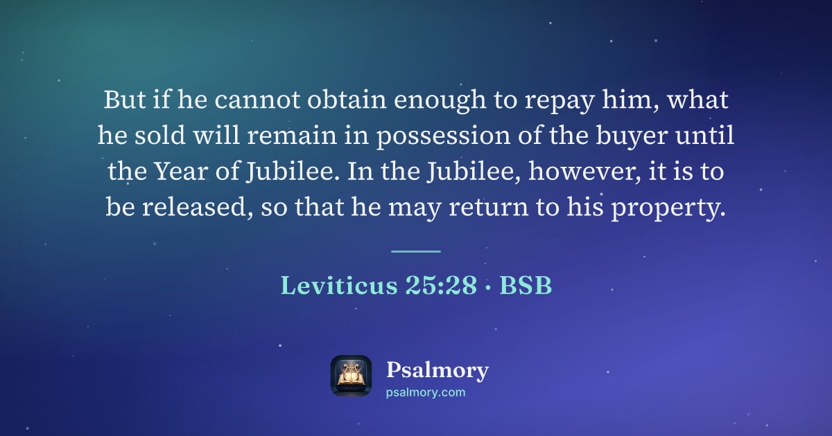 Leviticus 25:28 verse artwork: But if he cannot obtain enough to repay him, what he sold will remain in possession of…