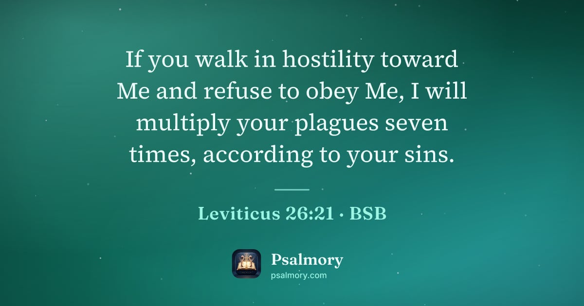 Leviticus 26:21 verse artwork: If you walk in hostility toward Me and refuse to obey Me, I will multiply your plagues…