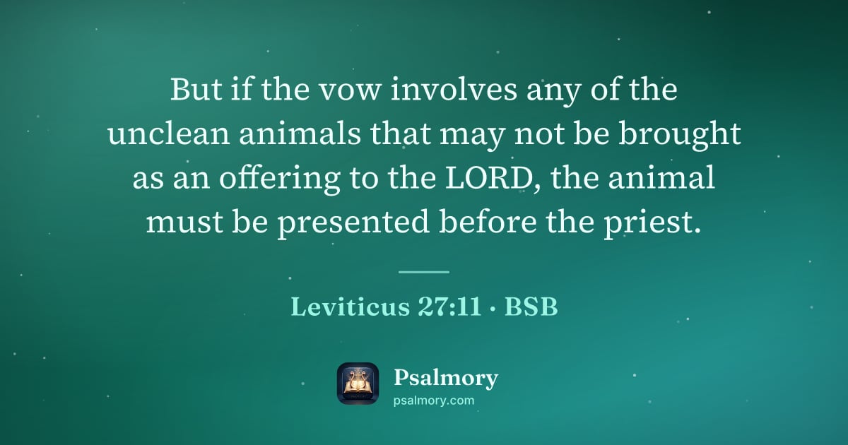 Leviticus 27:11 verse artwork: But if the vow involves any of the unclean animals that may not be brought as an…