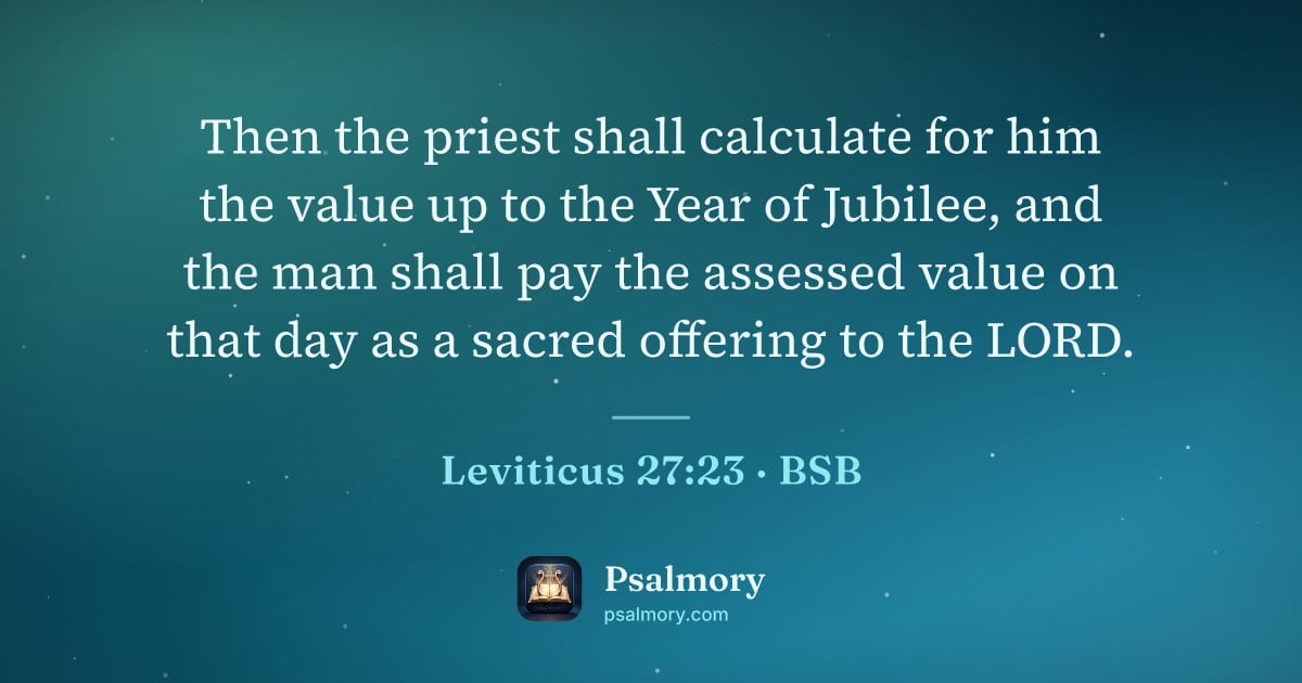 Leviticus 27:23 verse artwork: Then the priest shall calculate for him the value up to the Year of Jubilee, and the man…