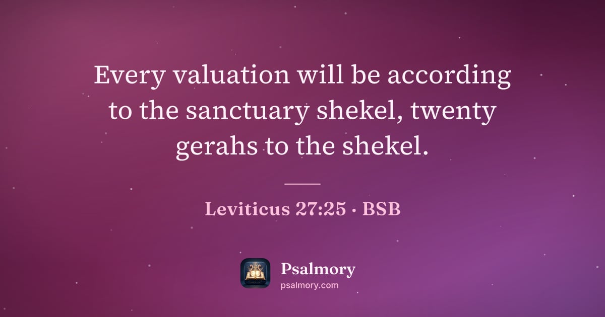 Leviticus 27:25 verse artwork: Every valuation will be according to the sanctuary shekel, twenty gerahs to the shekel.