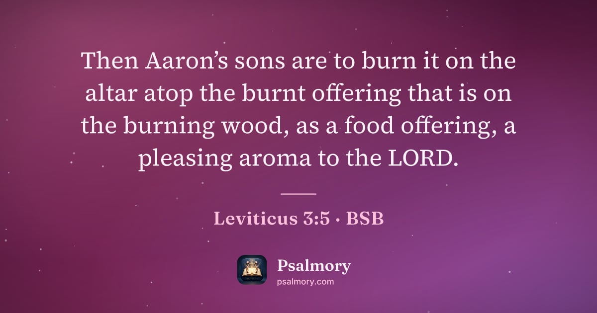 Leviticus 3:5 verse artwork: Then Aaron’s sons are to burn it on the altar atop the burnt offering that is on the…