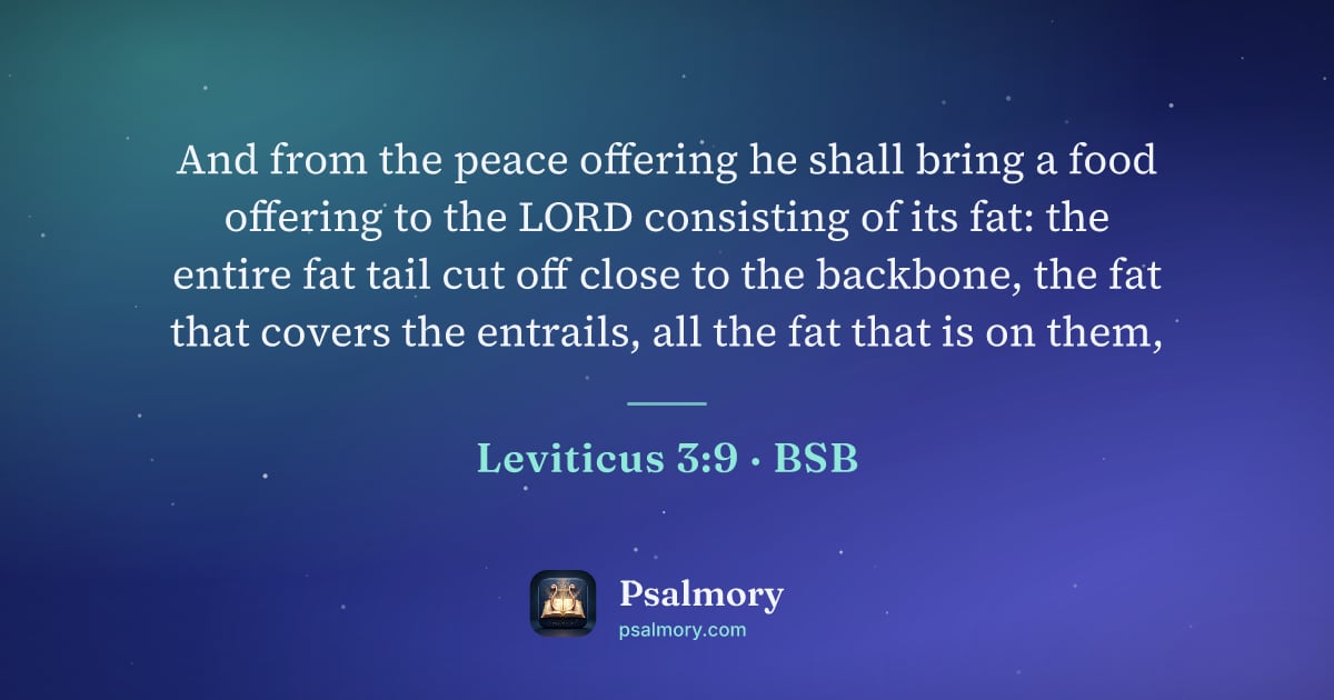 Leviticus 3:9 verse artwork: And from the peace offering he shall bring a food offering to the LORD consisting of its…