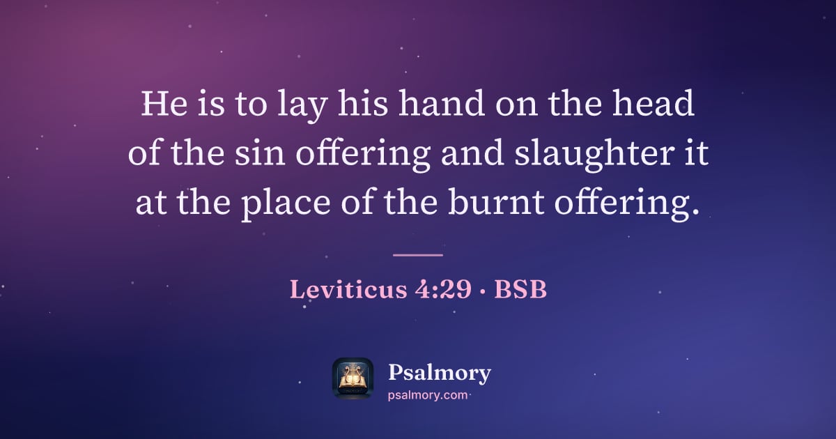 Leviticus 4:29 verse artwork: He is to lay his hand on the head of the sin offering and slaughter it at the place of…