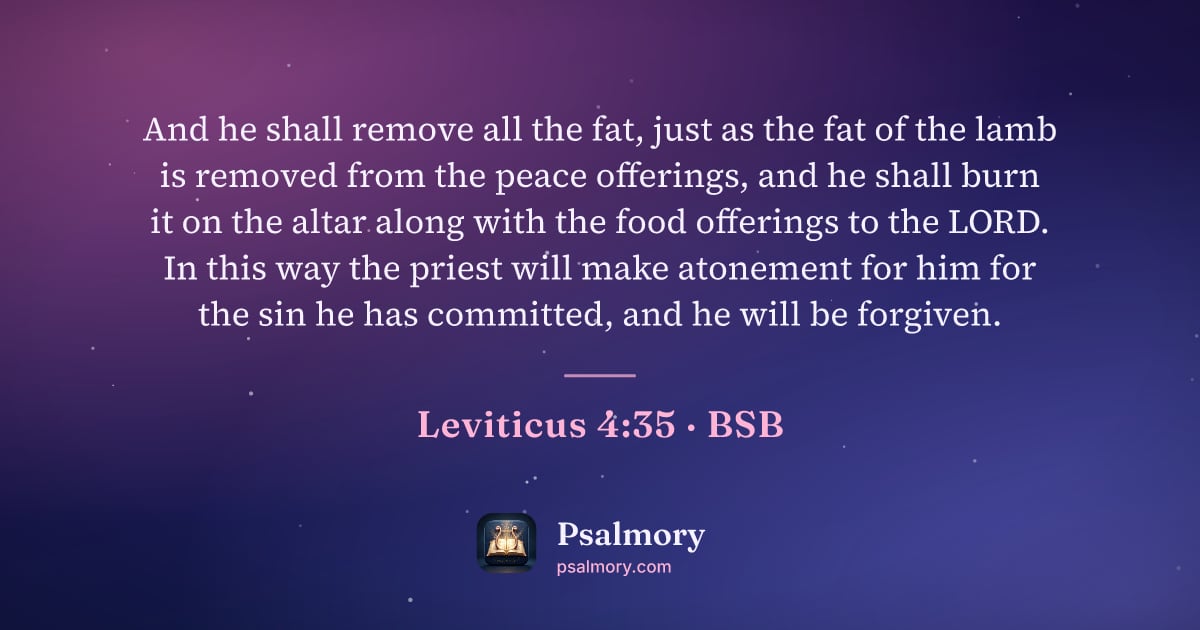 Leviticus 4:35 verse artwork: And he shall remove all the fat, just as the fat of the lamb is removed from the peace…