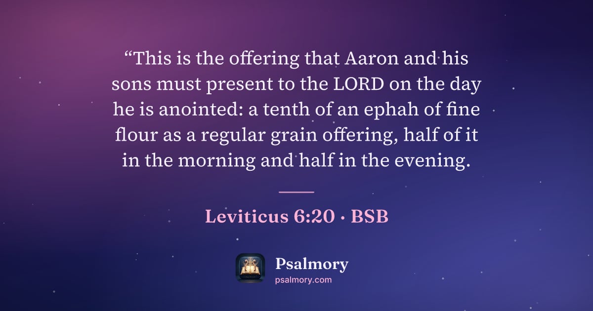 Leviticus 6:20 verse artwork: “This is the offering that Aaron and his sons must present to the LORD on the day he is…