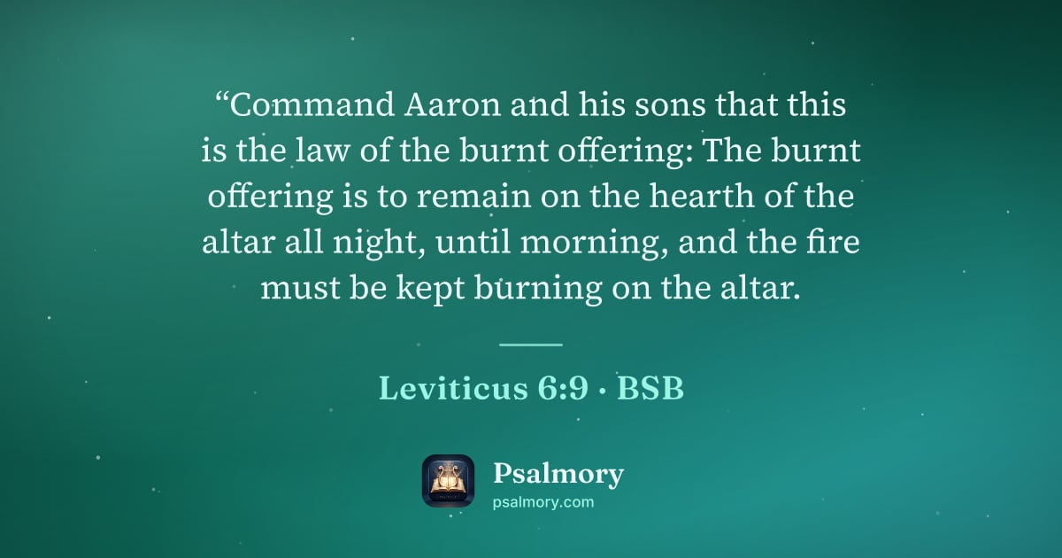 Leviticus 6:9 verse artwork: “Command Aaron and his sons that this is the law of the burnt offering: The burnt…