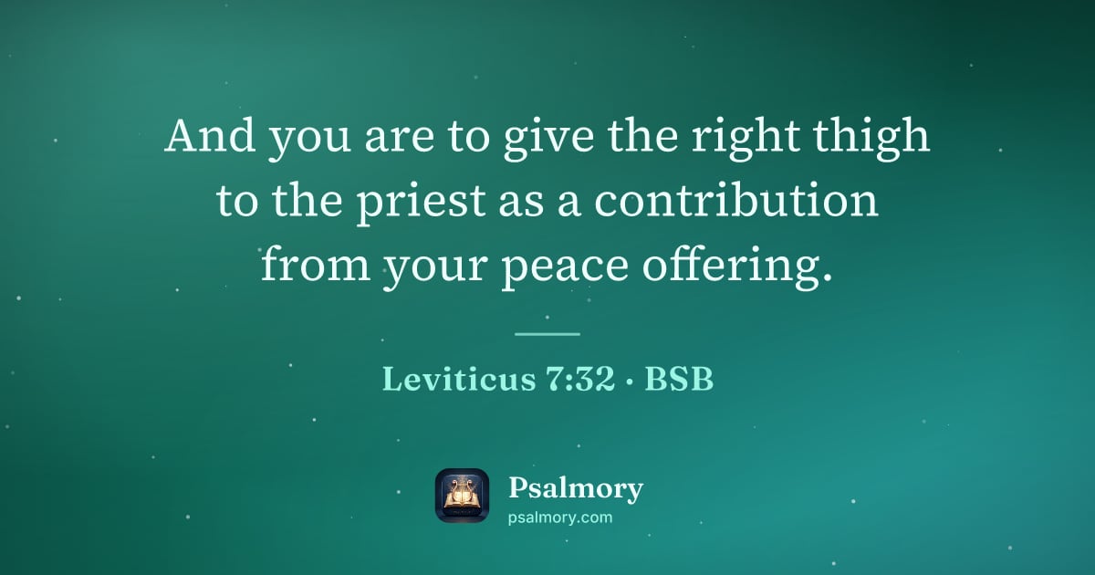 Leviticus 7:32 verse artwork: And you are to give the right thigh to the priest as a contribution from your peace…