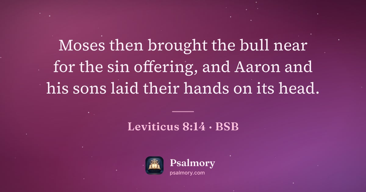 Leviticus 8:14 verse artwork: Moses then brought the bull near for the sin offering, and Aaron and his sons laid their…