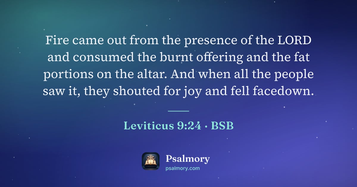 Leviticus 9:24 verse artwork: Fire came out from the presence of the LORD and consumed the burnt offering and the fat…