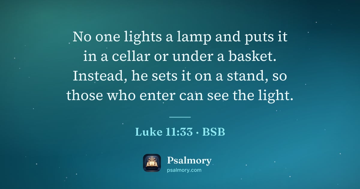 Luke 11:33 verse artwork: No one lights a lamp and puts it in a cellar or under a basket. Instead, he sets it on a…