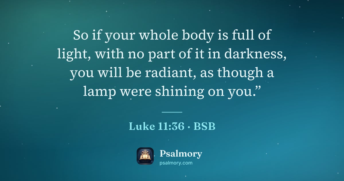 Luke 11:36 verse artwork: So if your whole body is full of light, with no part of it in darkness, you will be…