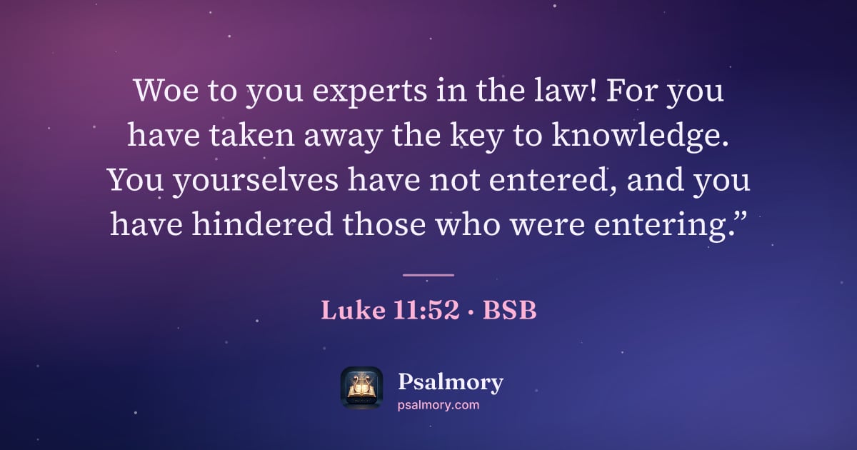 Luke 11:52 verse artwork: Woe to you experts in the law! For you have taken away the key to knowledge. You…