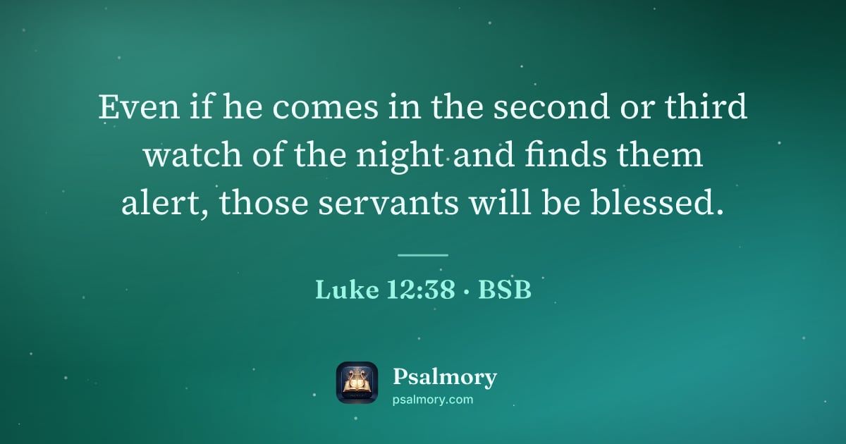 Luke 12:38 verse artwork: Even if he comes in the second or third watch of the night and finds them alert, those…