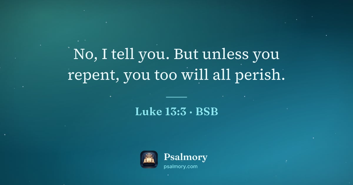 Luke 13:3 verse artwork: No, I tell you. But unless you repent, you too will all perish.