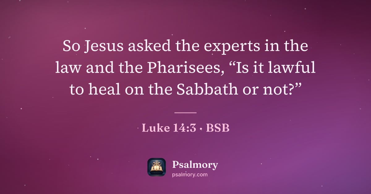 Luke 14:3 verse artwork: So Jesus asked the experts in the law and the Pharisees, “Is it lawful to heal on the…