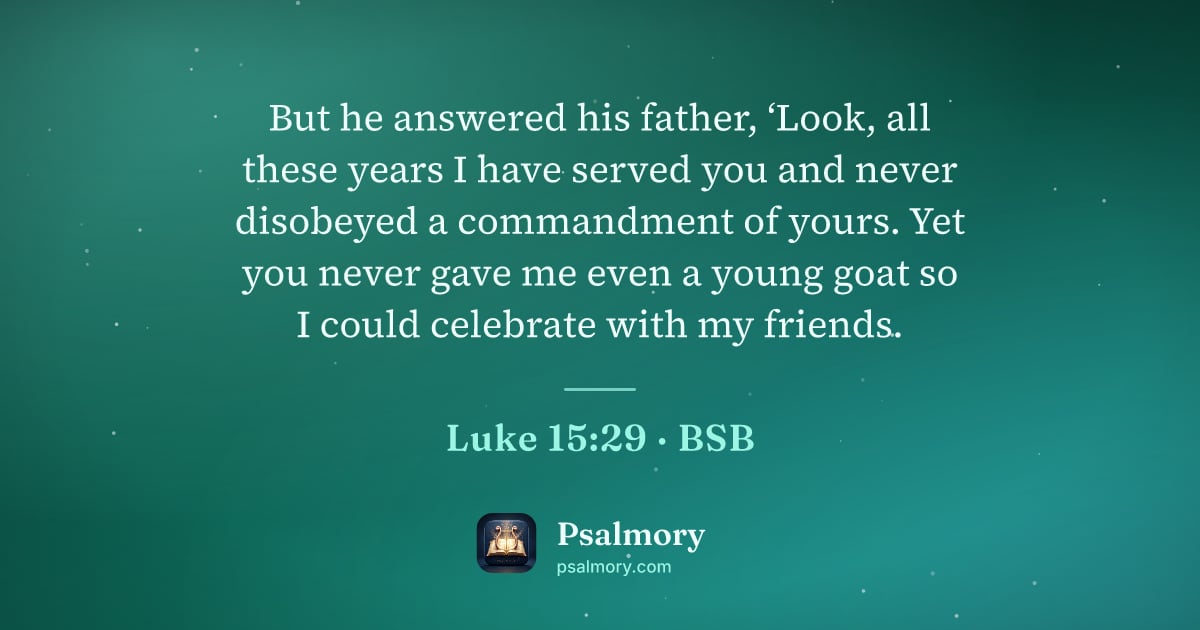 Luke 15:29 verse artwork: But he answered his father, ‘Look, all these years I have served you and never disobeyed…